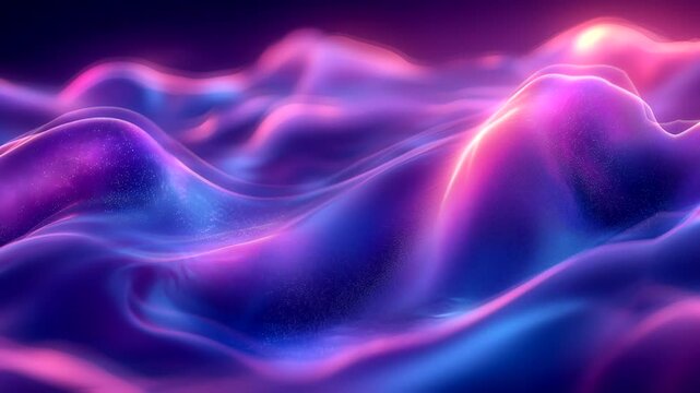 Soft silk-like waves glowing with futuristic neon hues. Seamless looping 4K time-lapse animation video background