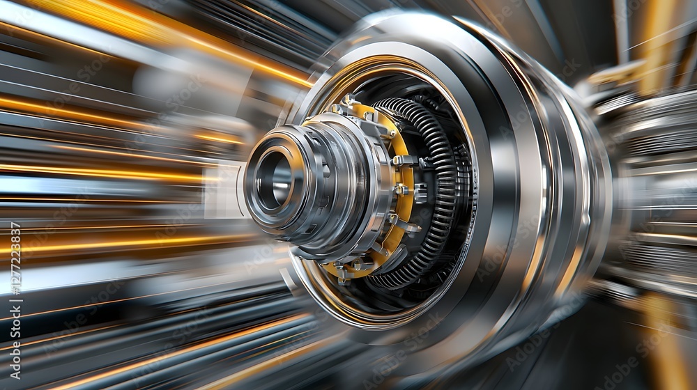 Poster closeup of a turbocharger with a motion blur effect showcasing the intricate mechanics and precision