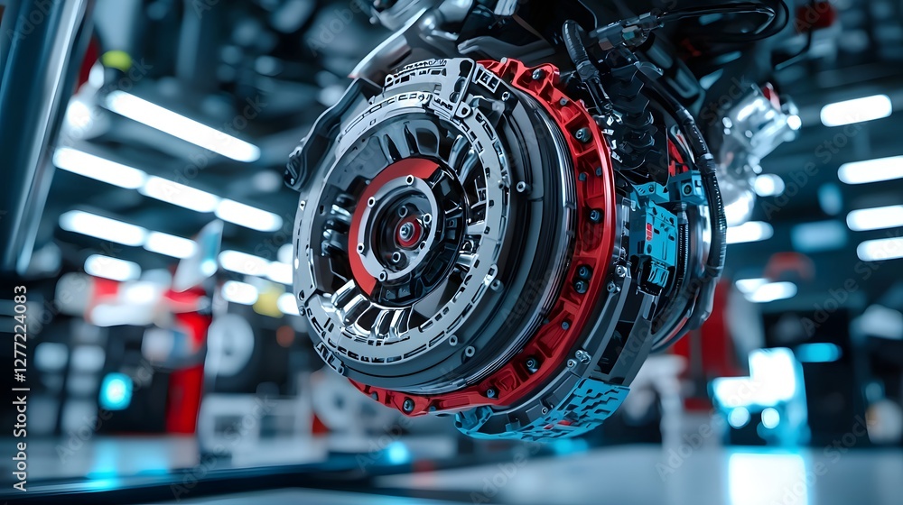 Leinwandbilder Closeup view of a high performance engine showcasing its intricate and complex mechanics with precision engineering and futuristic lighting design  This image highlights the power efficiency