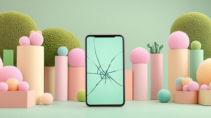 A funny April Fool’s prank where a phone screen shows a cracked display, but it’s just a sticker, selective focus on the fake crack, copy space for text, ultra HD, 