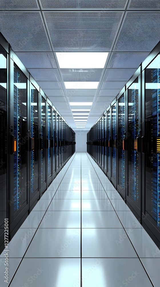 Poster Cooling system used in a modern data center to prevent overheating and maintain optimal temperature for the efficient of servers computers and other electronic equipment