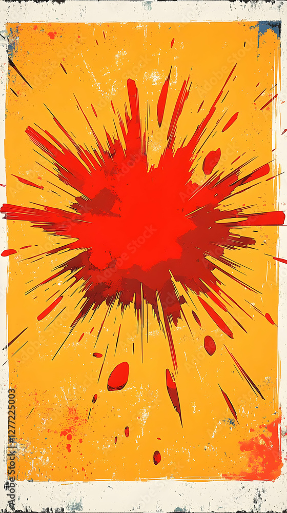 Poster abstract orange backdrop with a vibrant red radial splatter graphic design