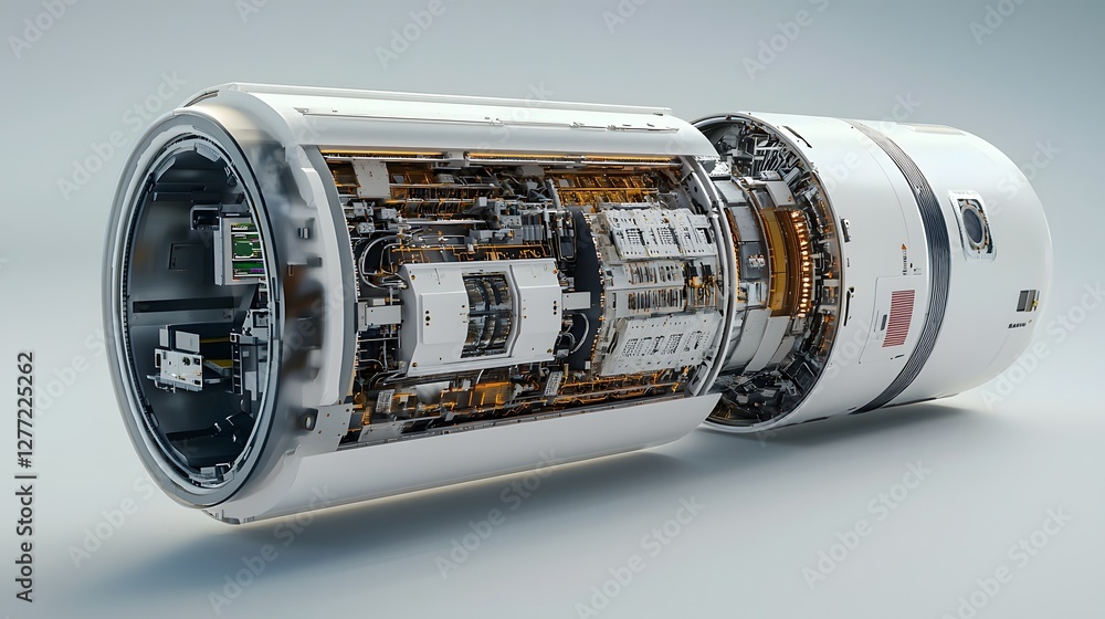 Poster Cross section view of a satellite showcasing the intricate internal communication systems electronic components and engineering design