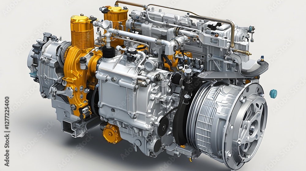 Poster cutaway showcasing the intricate inner workings and dynamic motion of an internal combustion engine 