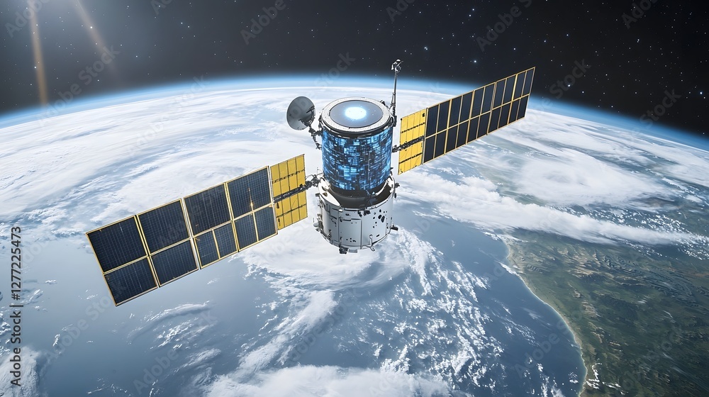 Aufkleber cutting edge ai powered satellite remotely monitoring and analyzing real time global data streams to