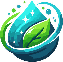 BlueWave Eco Cleaning Logo – Sustainable Green Cleaning Emblem with Water Wave and Leaf for Eco-Friendly Business Branding.eps
