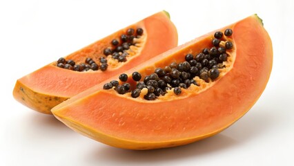 Two Papaya Slices on White Background