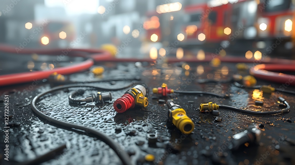 Aufkleber Detailed Animated Infographic Illustrating the Mechanism and Function of Fire Hose Connectors Used in Industrial Equipment and Emergency Firefighting Apparatus