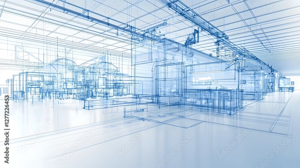Fototapete detailed blueprint style showcasing the manufacturing process for display panels within a sophistica