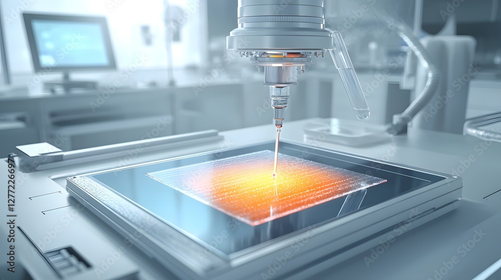 Poster Detailed close up shot showcasing the process of injecting liquid crystal fluid into an LCD screen