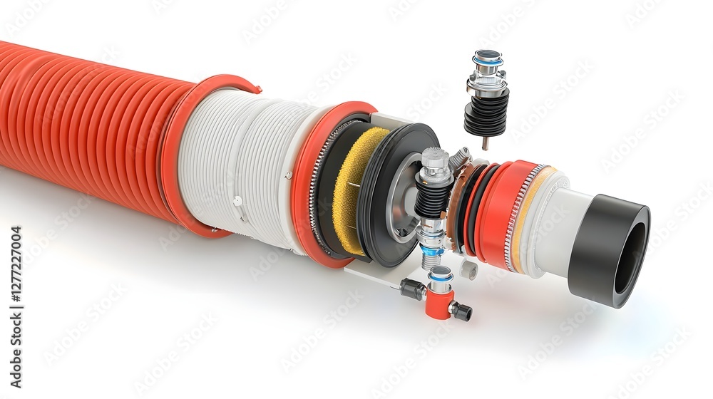 Poster Detailed cross section diagram illustrating the internal layers and reinforcement components of a fire hose