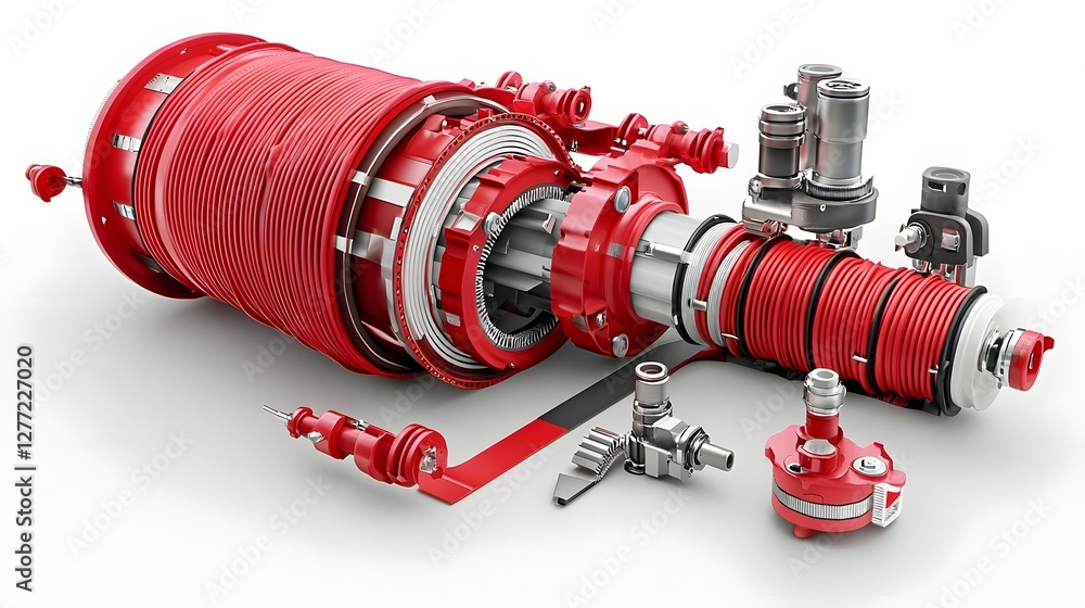 Poster Detailed Cross Section Diagram of a Fire Hose Displaying the Internal Layers Reinforcement Components and Technical Engineering Specifications