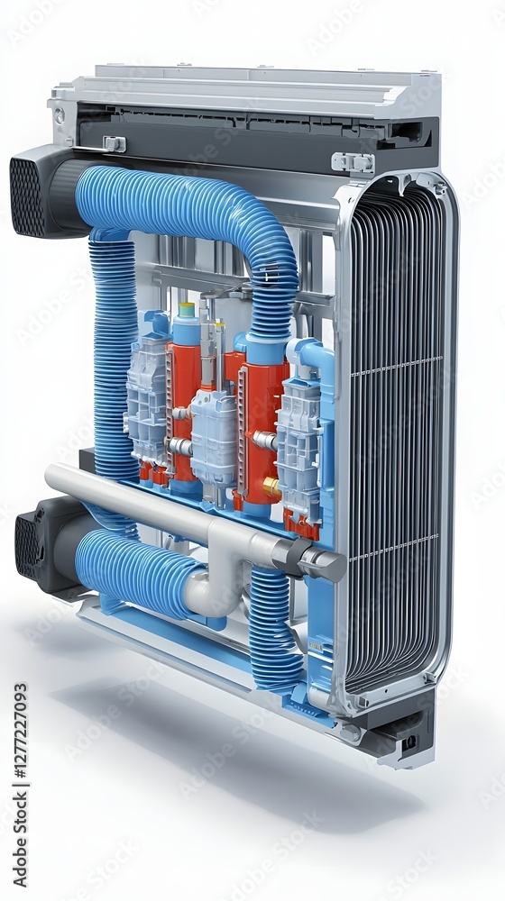 Poster Detailed cross section of the internal structure and cooling channels within a car s radiator system
