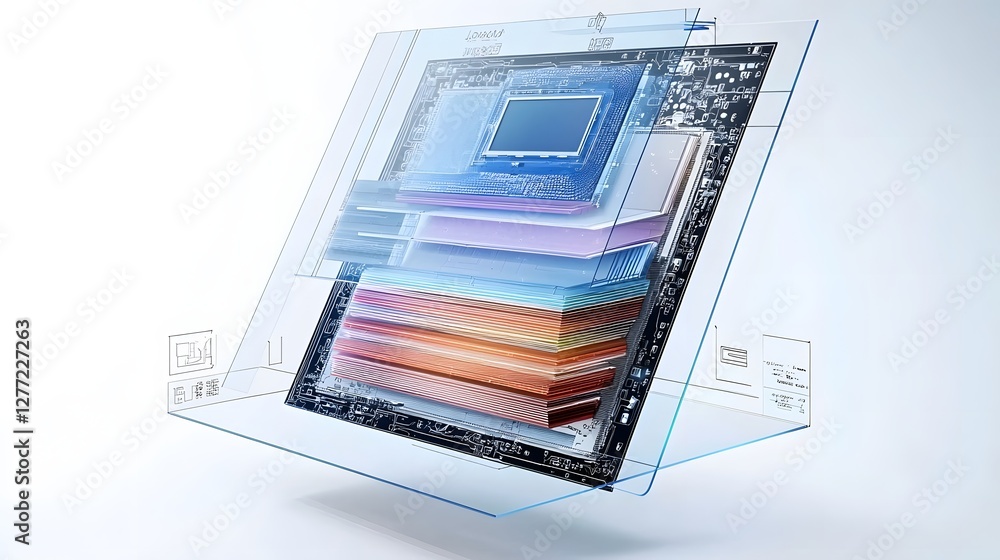 Aufkleber Detailed Cross section View of an Intricate LED Display Panel Revealing Its Multilayered Structure with Microchips Circuits and Other High Tech Components Arranged in a Precise Futuristic Design