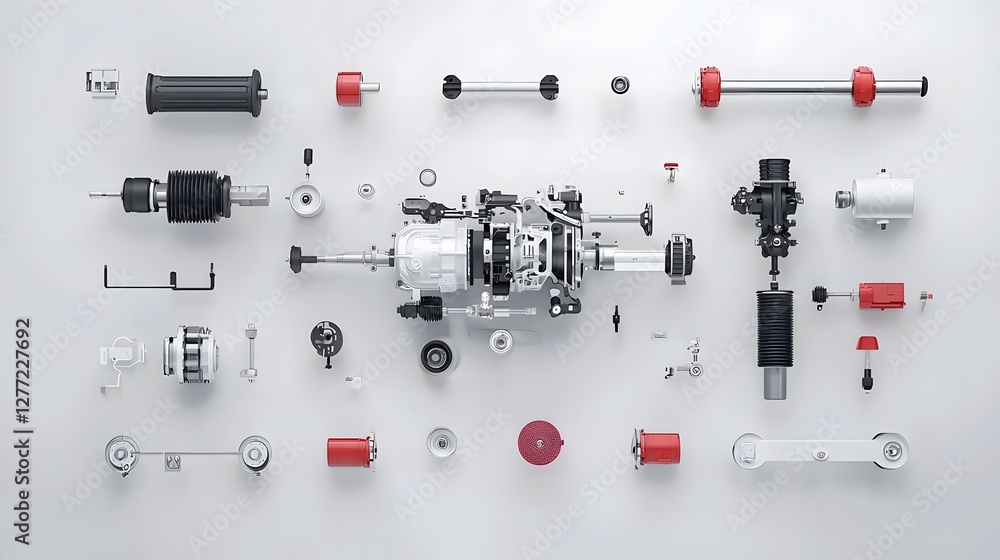Fototapete detailed exploded view diagram of a car s drivetrain showcasing all the intricate mechanical compone