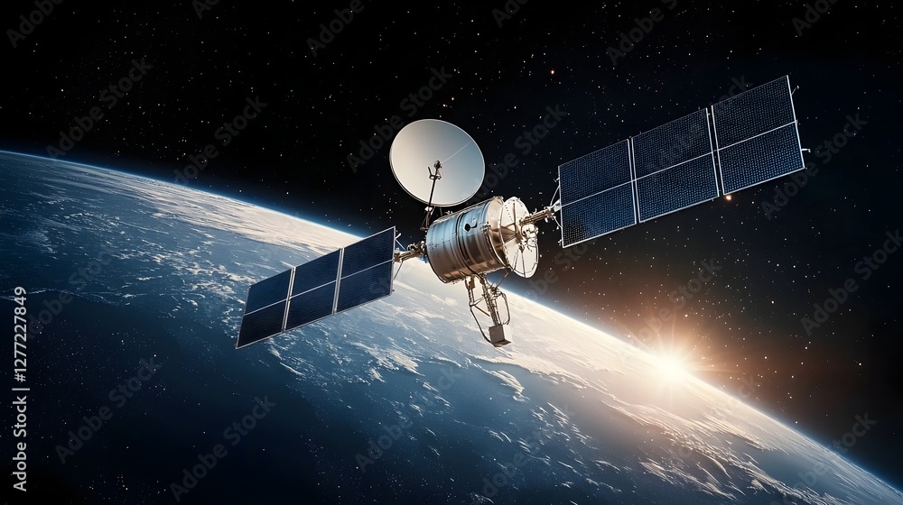 Leinwandbilder detailed image of a modern communication satellite orbiting in the vastness of outer space with a st