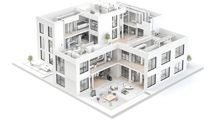 Detailed isometric blueprint diagram showcasing the pipe layout and mechanical systems within a multi floor commercial building