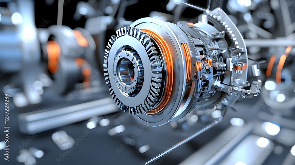 Poster Detailed macro photography of a car s clutch and flywheel assembly showcasing the intricate mechanical components and precision engineering of an automotive powertrain system