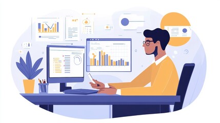 Businessman analyzing data on computer in office