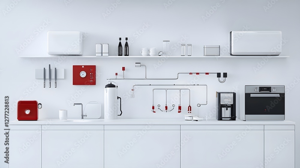 Poster detailed technical diagram illustrating the comprehensive gas supply system infrastructure in a resi