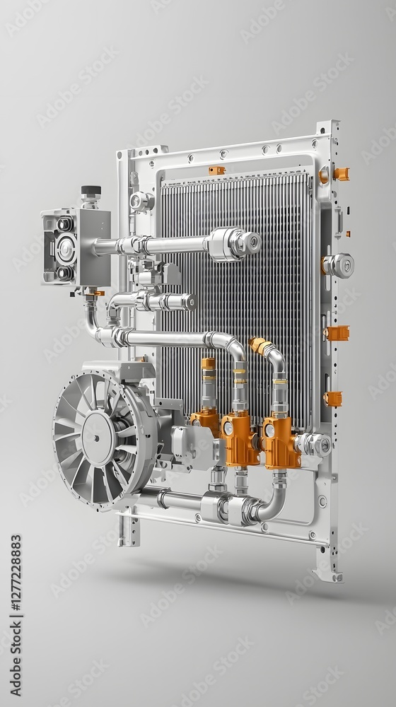 Fototapete detailed view of a automotive radiator system including the coolant pipes and fan assembly this imag