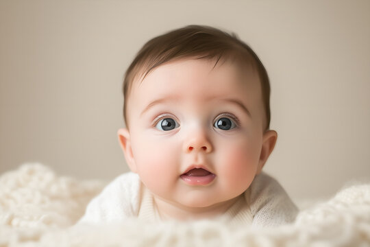Adorable Baby with Big Eyes Looking Curious - AI Generated