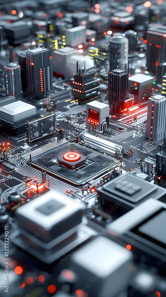 Poster detailed view of a futuristic cooling system for advanced processors showcasing an intricate circuit