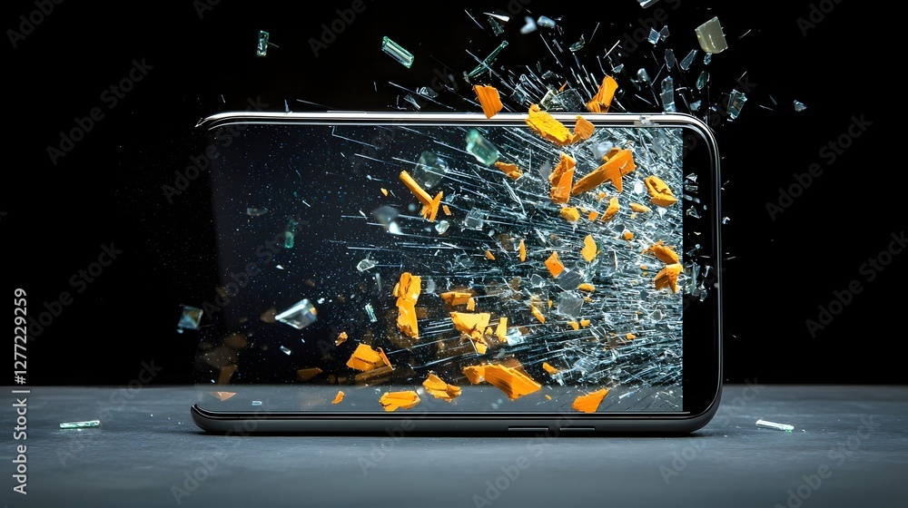 Aufkleber Detailed view of a smartphone screen undergoing rigorous durability testing including scratch resistance and impact resistance evaluation  The screen exhibits cracks shattering