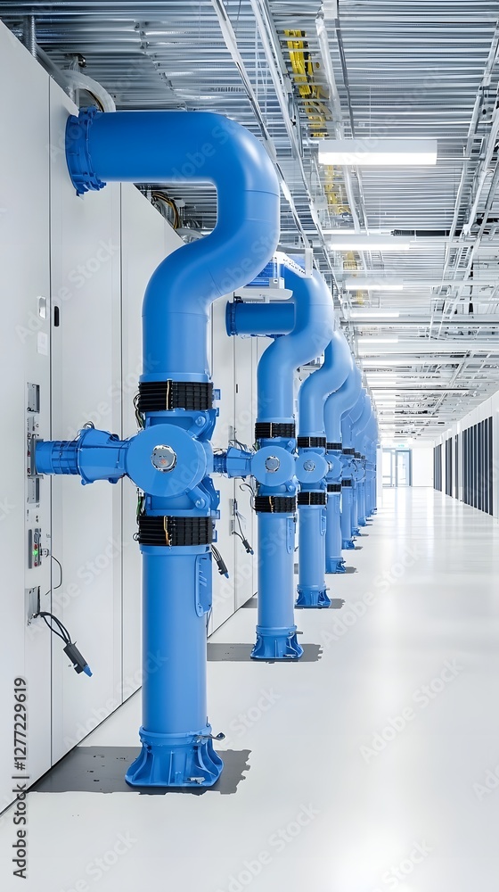 Aufkleber detailed view of the cooling system infrastructure used in a modern data center facility to prevent 
