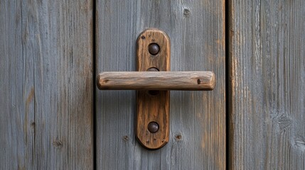 Close-up rustic wooden door handle