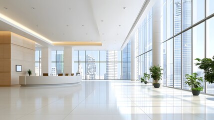 Expansive and efficient HVAC cooling system installed in the large and bright lobby of a modern commercial office building