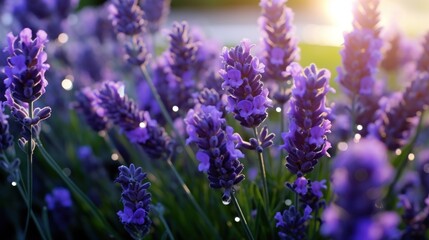 Fototapeta premium Sun-Kissed Lavender Field, Aromatic Purple Blossoms in Golden Light