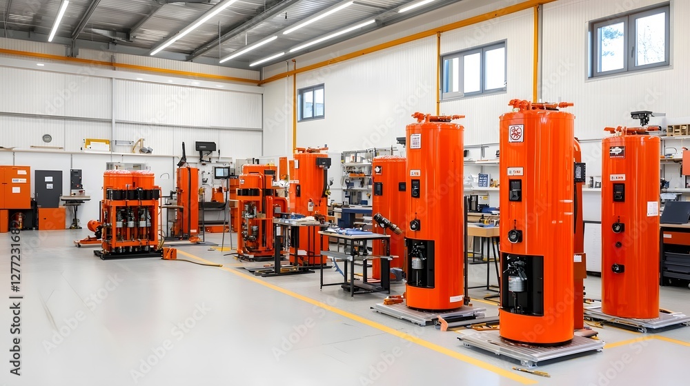 Poster gas based fire suppression systems being assembled in a workshop a photo of the intricate process of