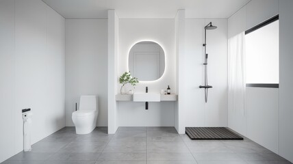 Modern Minimalist Bathroom Design with Elegant Lighting and Features