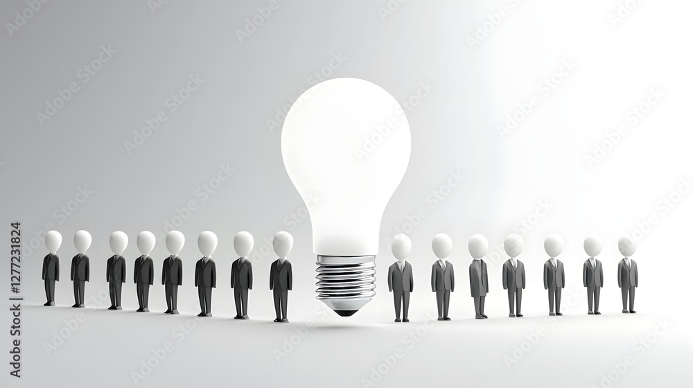 Aufkleber Glowing lightbulb hovering over a group of business professionals symbolizing the concept of innovation creative thinking and collaborative problem solving in an office or corporate setting