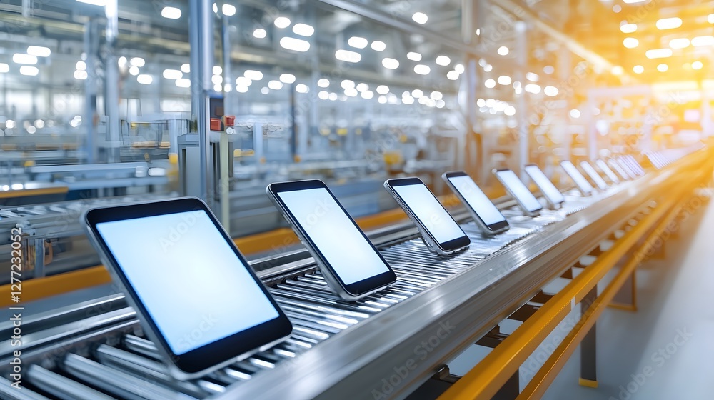 Aufkleber high tech conveyor belt transporting freshly manufactured smartphone screens in a highly efficient a