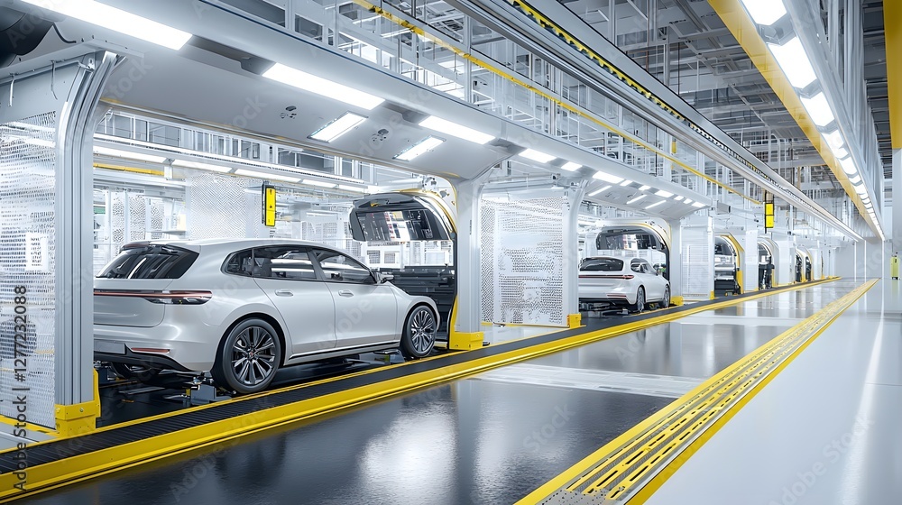 Poster highly automated production line for advanced automotive heads up display hud technology in a modern