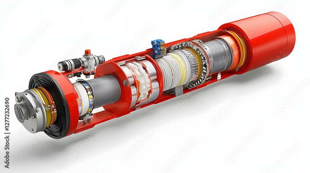 Poster Highly detailed cross section diagram showcasing the intricate internal layers and reinforcement structure of a professional firefighting fire hose