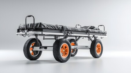 image of an ambulance stretcher with adjustable height and safety straps for secure patient transport and emergency medical care  The stretcher features a sturdy design