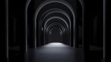 Fototapeta premium Dark archway 3d illustration. Surrealist Endless Corridor. Illustration