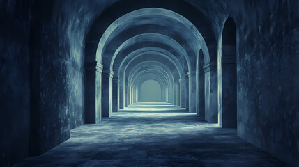 Fototapeta premium Dark archway 3d illustration. Surrealist Endless Corridor. Illustration