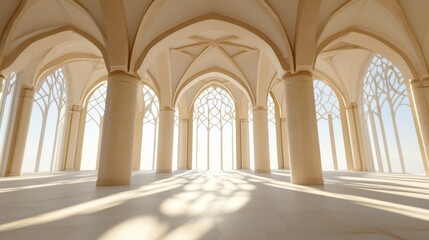Obraz premium Ethereal Interior of a Grand Architectural Hall with Light Play
