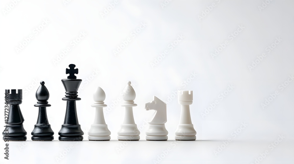 Poster minimalist chess piece arrangement on a plain background symbolizing business strategy planning and 