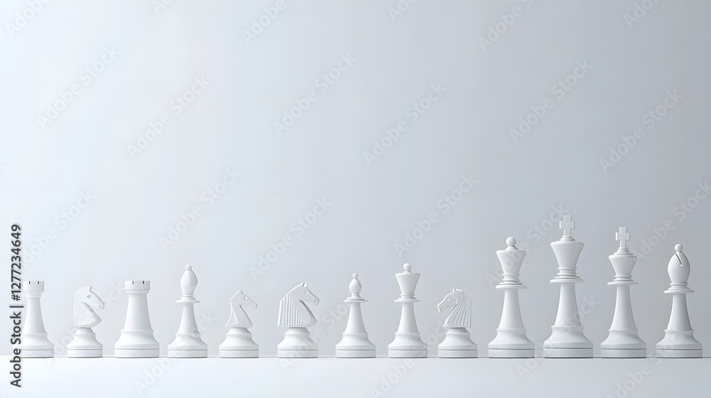 Poster Minimalist composition of chess pieces in abstract geometric arrangement symbolizing business strategy decision making and competitive planning
