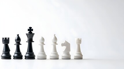 Minimalist chess piece arrangement on a plain background symbolizing business strategy planning and decision making in a corporate or finance setting
