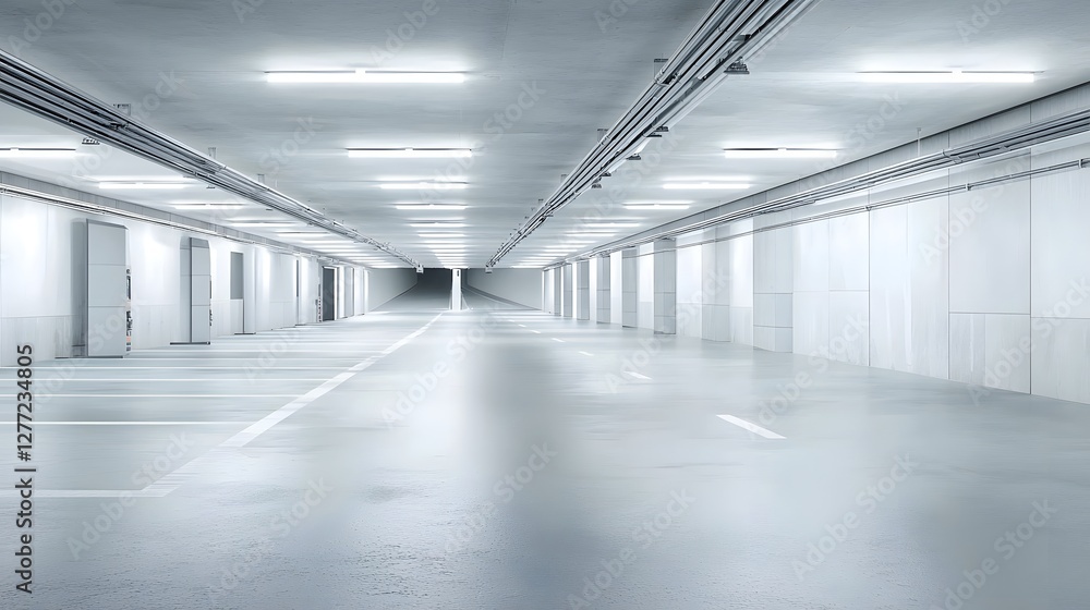 Aufkleber minimalistic modern expressway tunnel with bright white lighting creating a clean industrial and fut