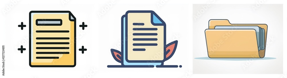 Leinwandbilder icons of document and folder, representing file management. first document has plus signs, second ha