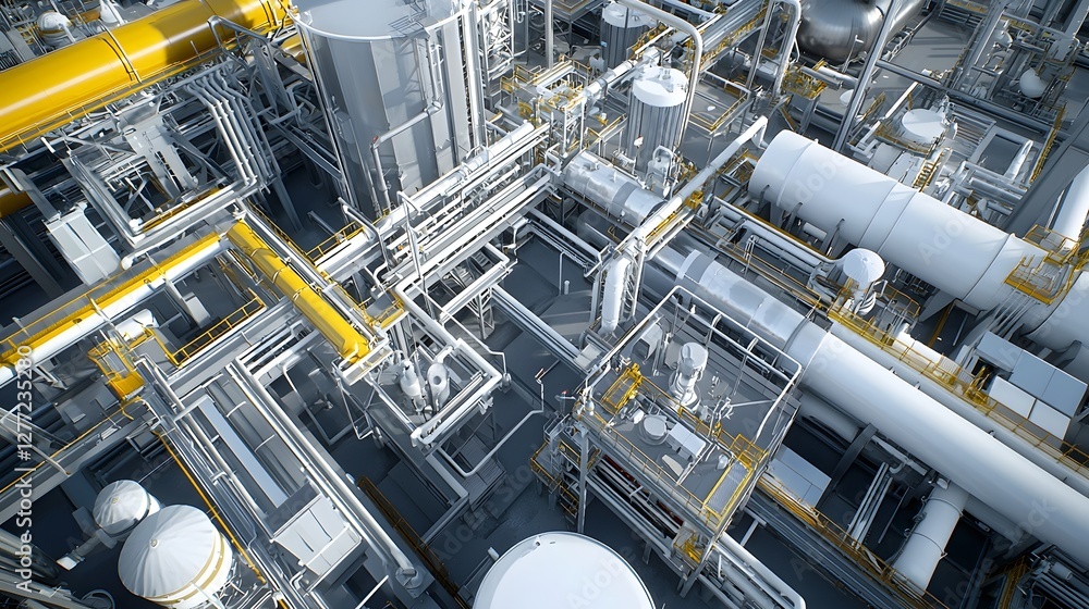 Aufkleber overhead aerial view of the complex pipe network and infrastructure within an industrial chemical pr