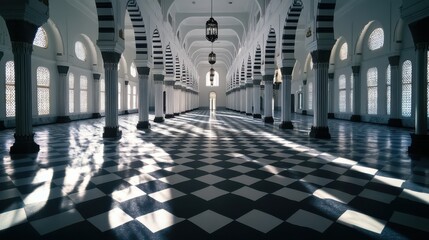 Expansive Interior of a Historic Architecture with Intricate Patterns