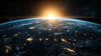 A Stunning Virtual Representation of Earth Illuminated by a Glowing Sunrise from Space with an Eco-Conscious Perspective